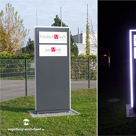 Leitsysteme: LED-Pylon für den Außenbereich. Produziert von engelberg werbeland, Pforzheim.